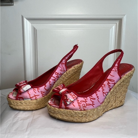 Coach, 10, Red and Pink wedge sandals. - Picture 3 of 7